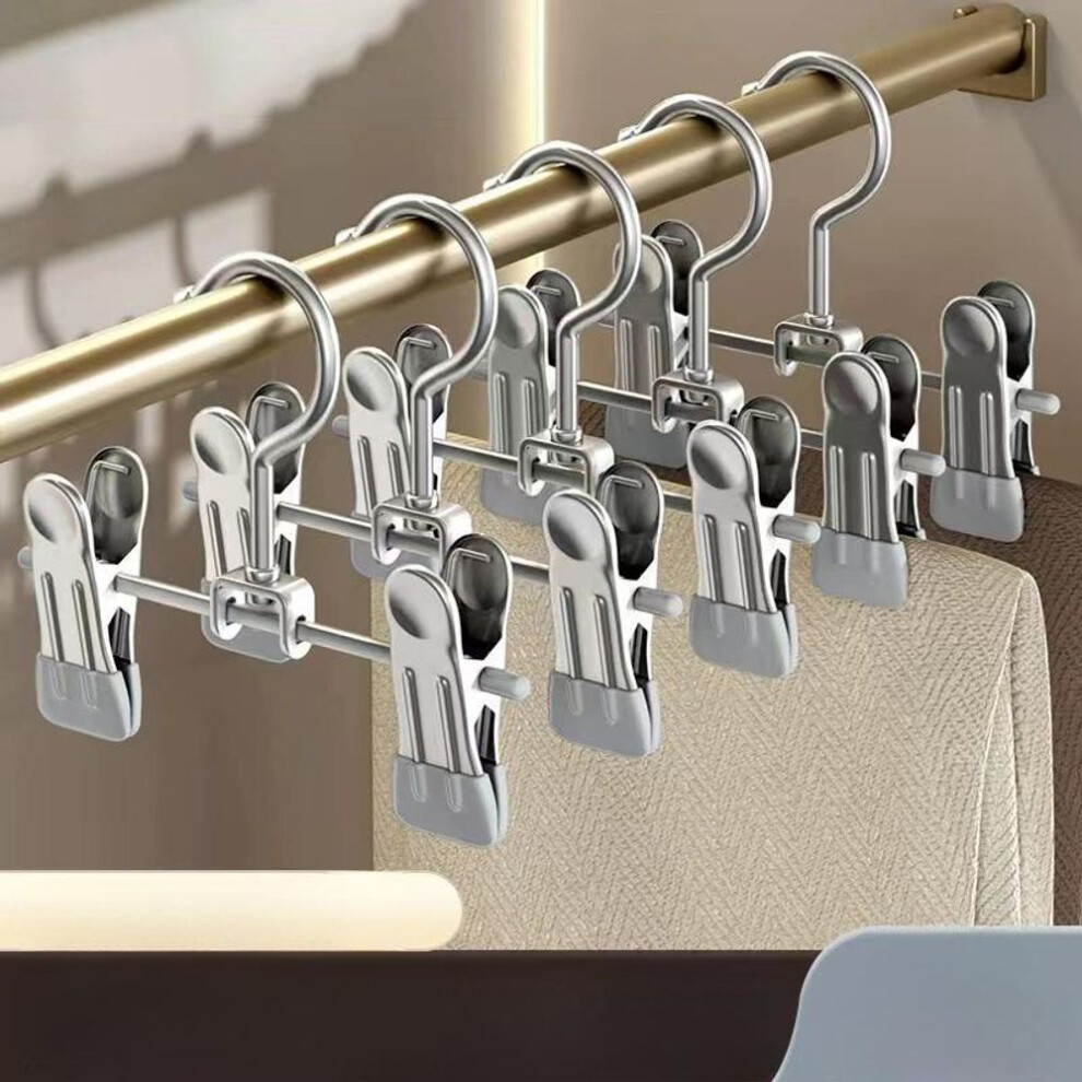 (grey, 1PC) Multi-Function Stainless Steel Pants Hanger Clothes Hanger Space-Saving Design for Jeans, Skirts