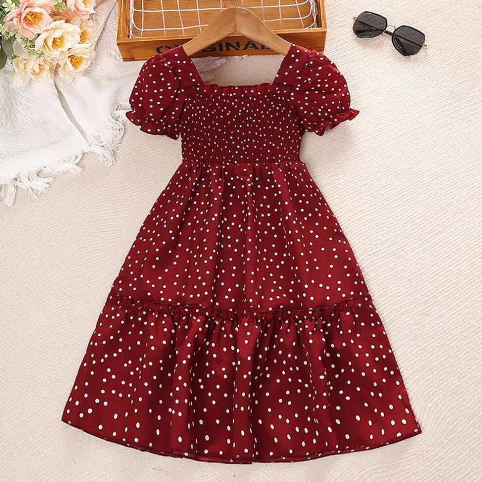 (red, 140cm/9Y) Girls 7-12y Clothing Summer Dresses Vintage Polka Dot Short Sleeve Princess Dresses Big Kids Princess Dresses Party Dresses