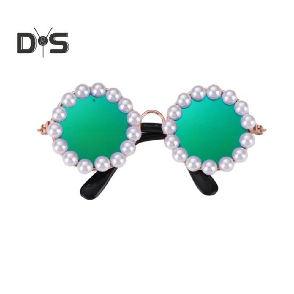 (green) Pet Glasses With Artificial Pearl Decoration Lightweight Photography Accessory Small Cat Sunglasses Dog Goggles For Festivals Parties