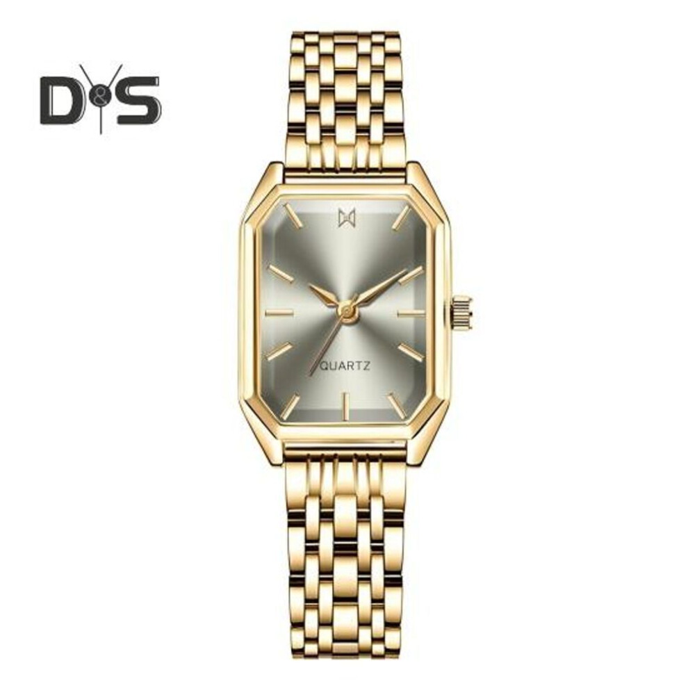 (golden) Women Dress Watch Rectangle Dial Stainless Steel Strap Ladies Business Formal Quartz Wristwatch Fashion Jewelry Birthday Gift