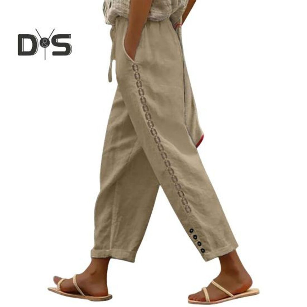 (camel, XXL) Women Casual Pants Lightweight Breathable Versatile Trousers With Adjustable Elastic Waist Convenient Pockets Daily Wear