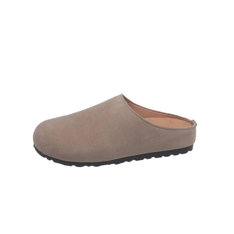 (dark grey, 38) New Women's Slippers Closed Toe Round Toe Suede Clogs Sandals Autumn New Retro Solid Color Flat Bottom Women's Slingback Shoes