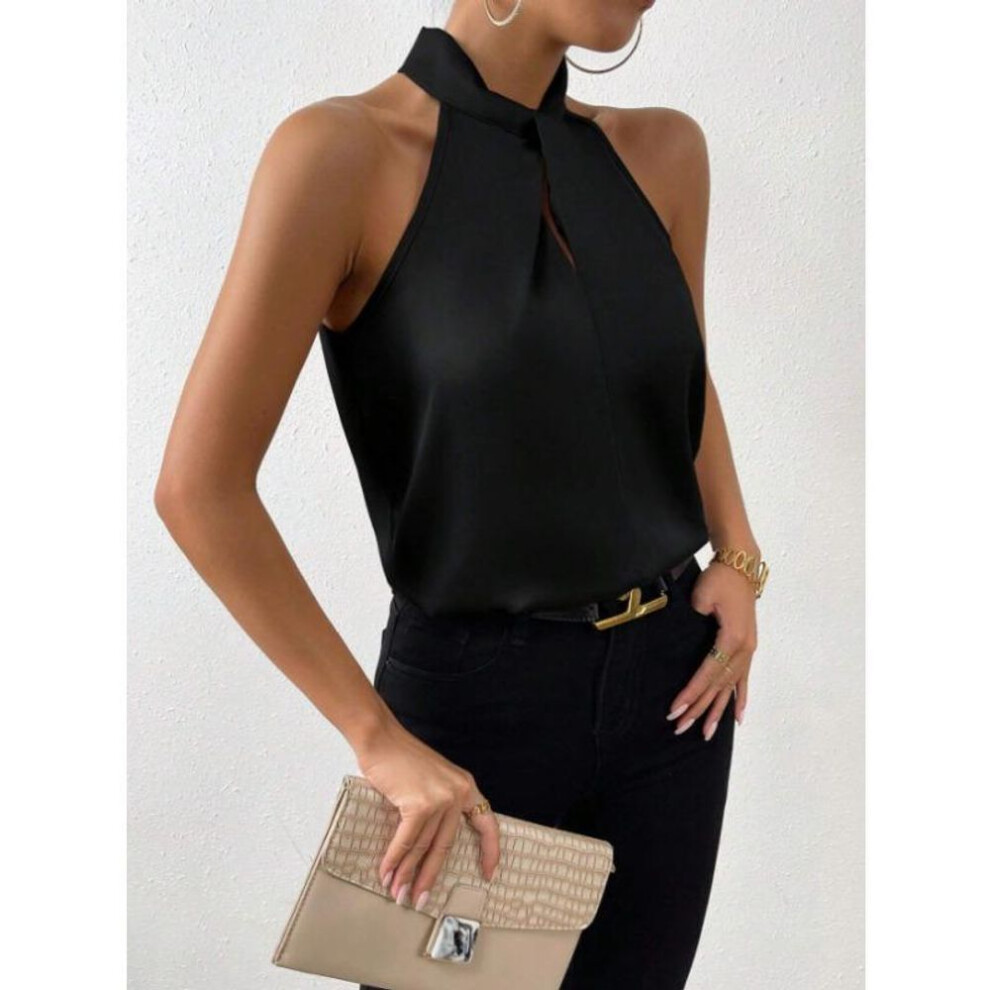 (S, black) Women's Summer Fashion New Halter Sleeveless Vest Top