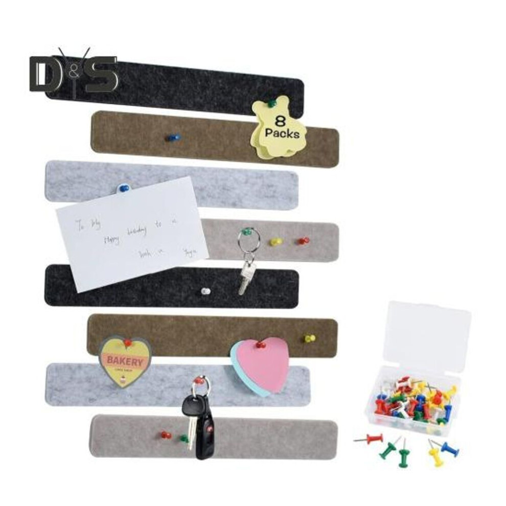 (brown) 8Pcs Felt Message Strip Self Adhesive DIY Bulletin Board Pin 35 Thumbtacks School Home Wall Decor Stickers