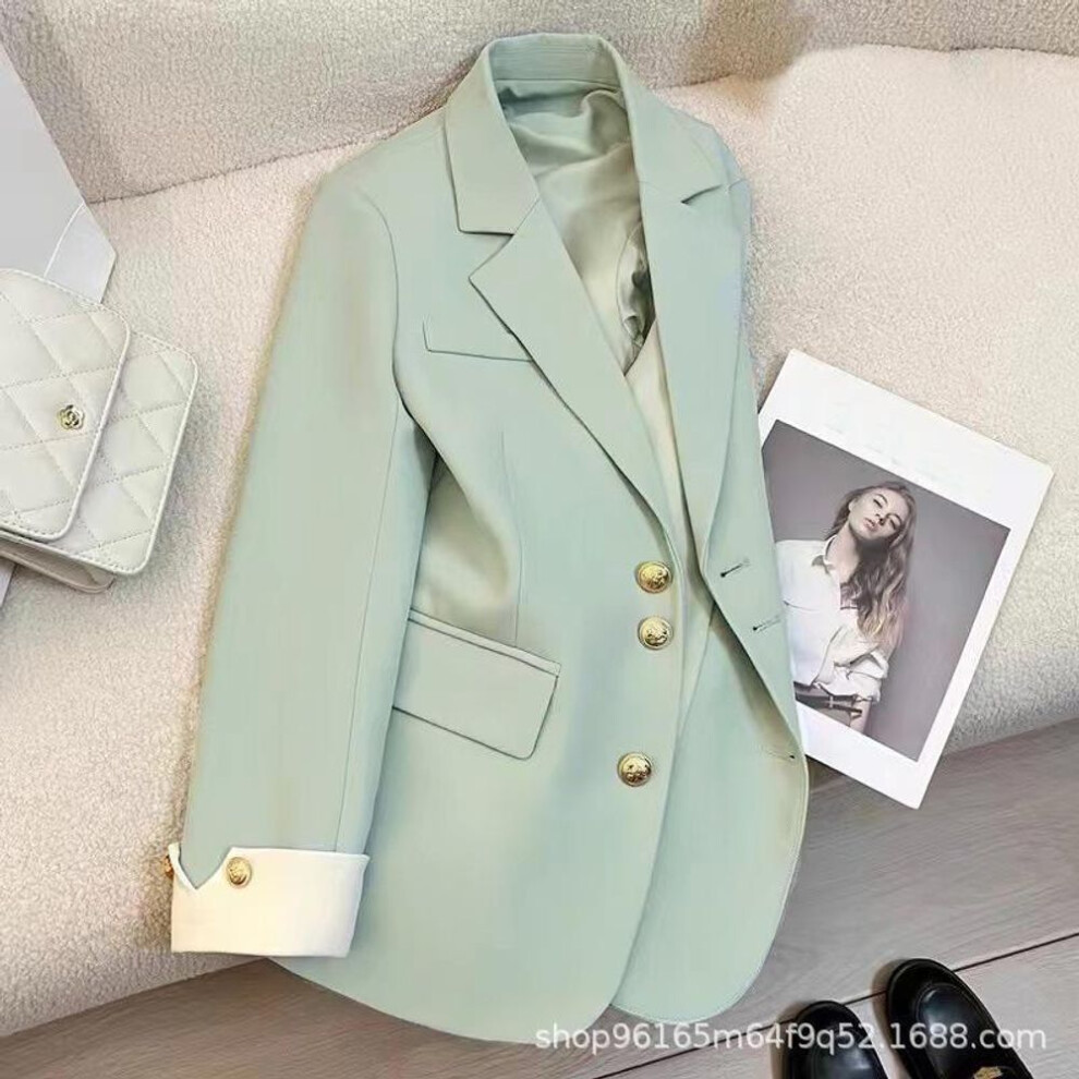 (mint green, M) Women's 2024 Green Loose-fit Professional Suit Jacket - Small, Spring & Autumn Collection