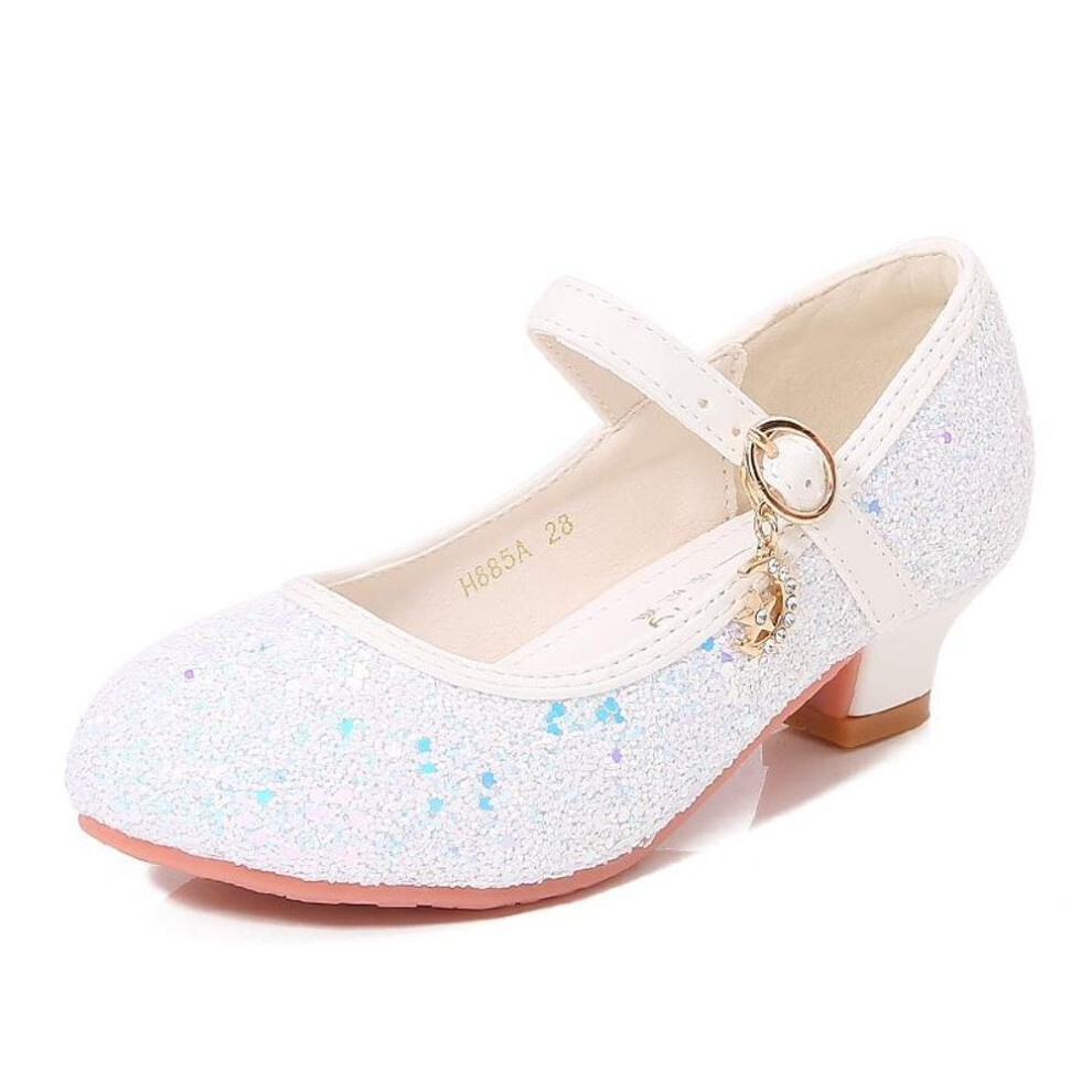 (white, 28) Children Princess Shoes Student Dance Girls High Heel Sandals Purple Kids Leather Glitter Crystal Shoes