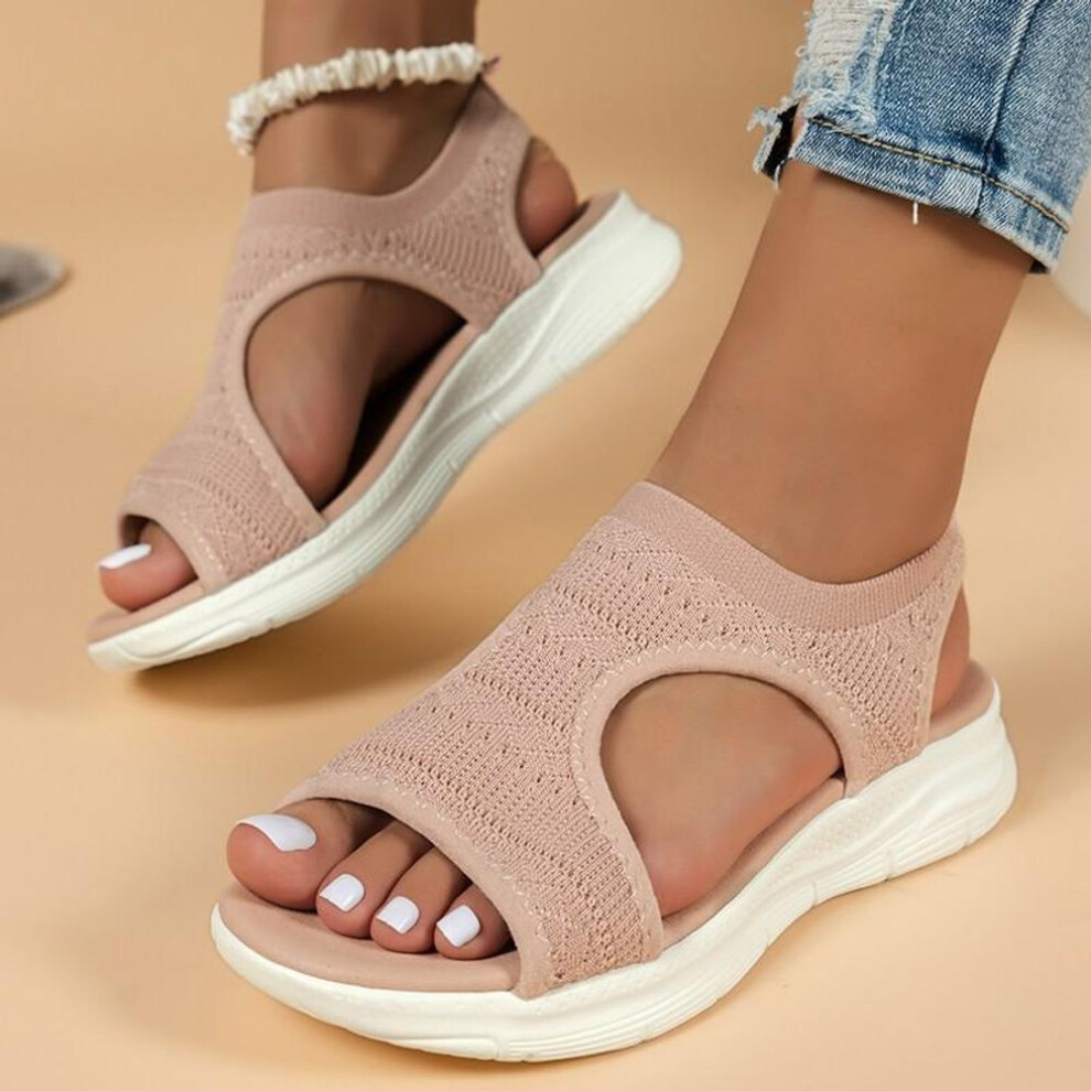 (pink, 43) Women Summer Peep Toe Shoes Beach Flat Shoes Casual Sandals