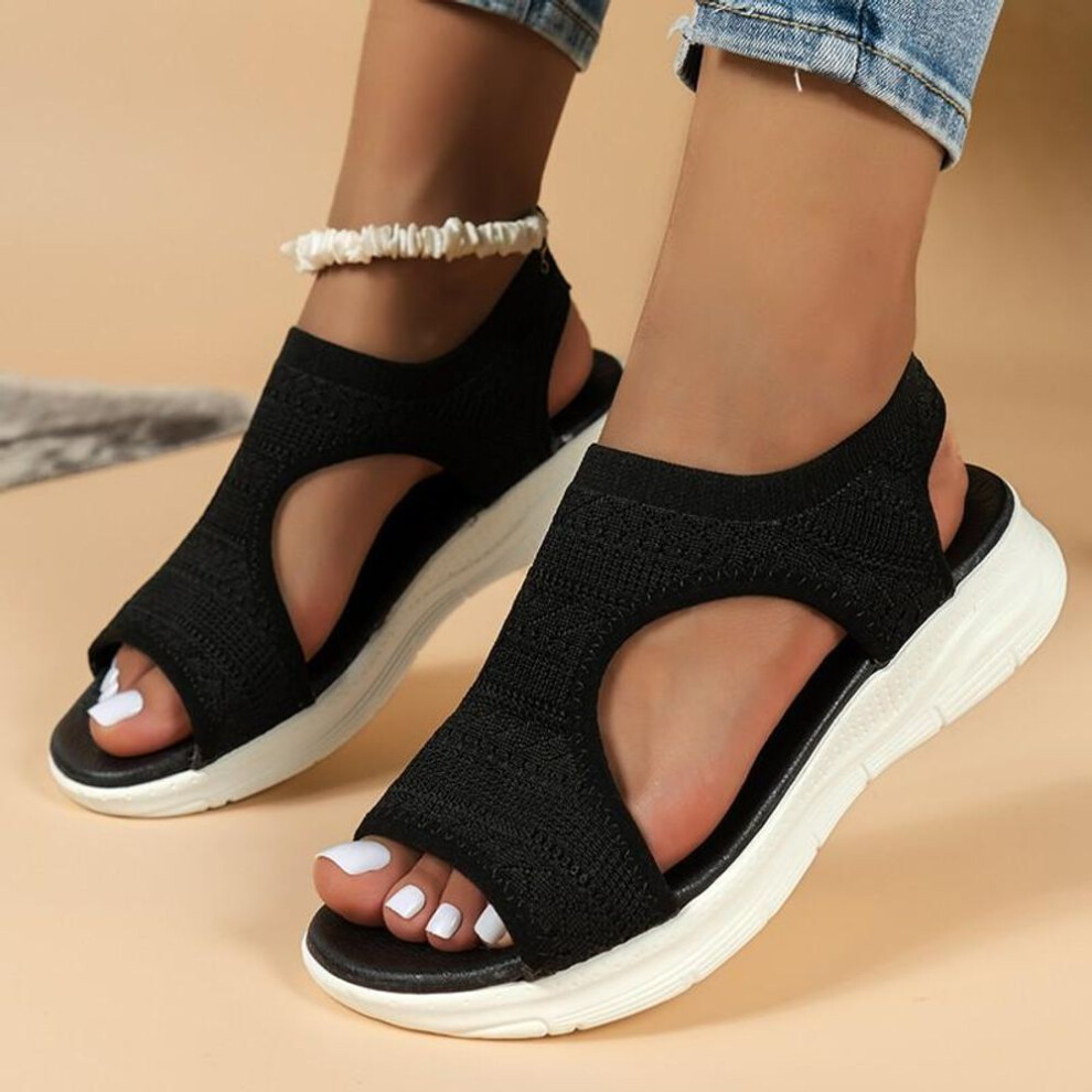 (black, 36) Women Summer Peep Toe Shoes Beach Flat Shoes Casual Sandals
