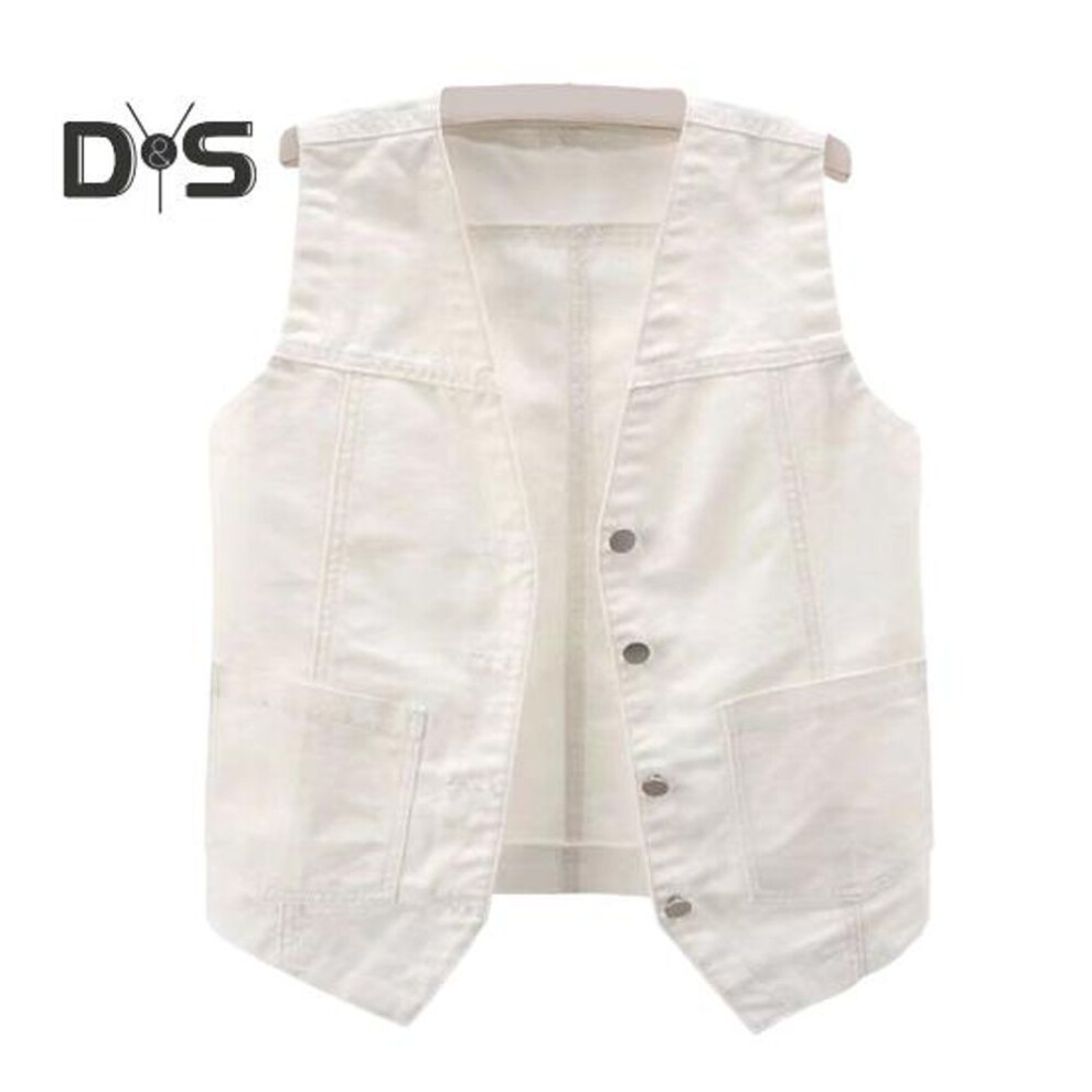 (white, XXXL) Women Denim Vest With Pockets Sleeveless Buton-down Loose Solid Color Cardigan V Neck Urban Style Waistcoat For Outdoor Travel Commuting
