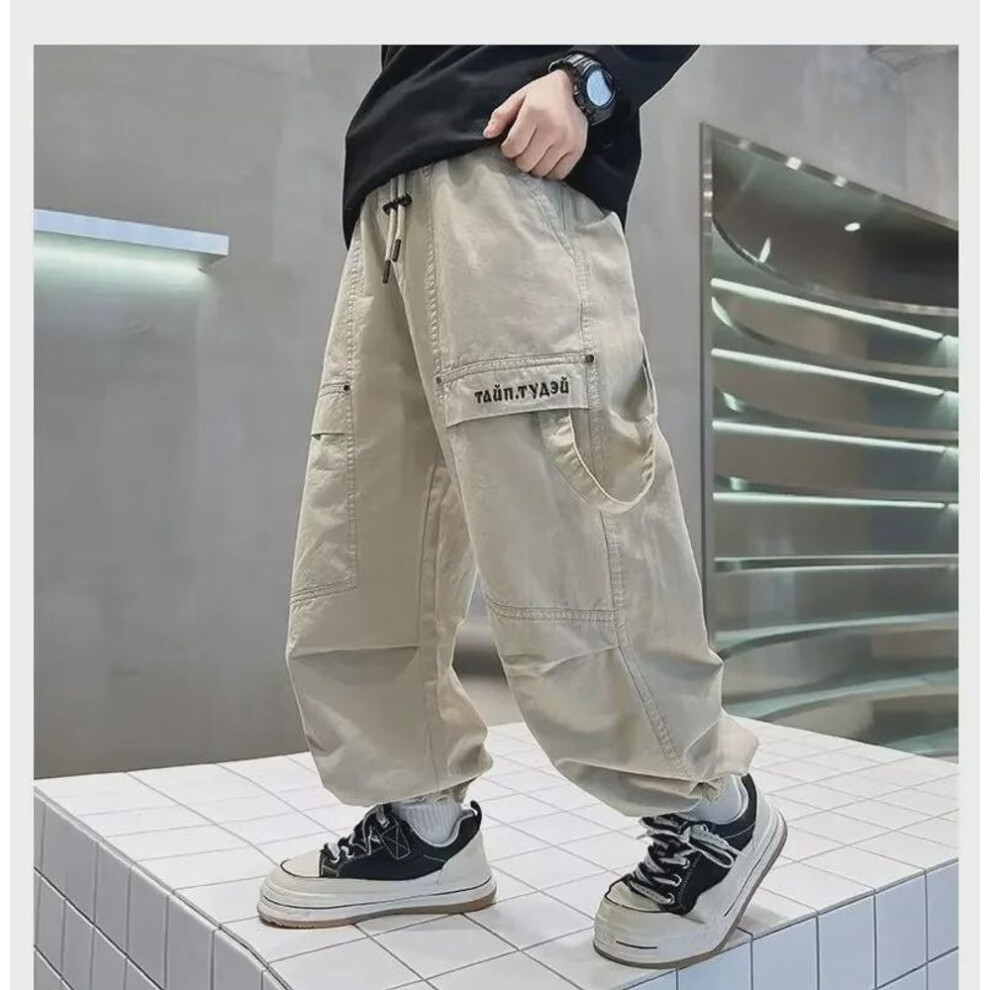 (khaki, 160 cm) Spring & Autumn 2024 Boys' Straight Casual Trousers | Trendy & Handsome Children's Overalls