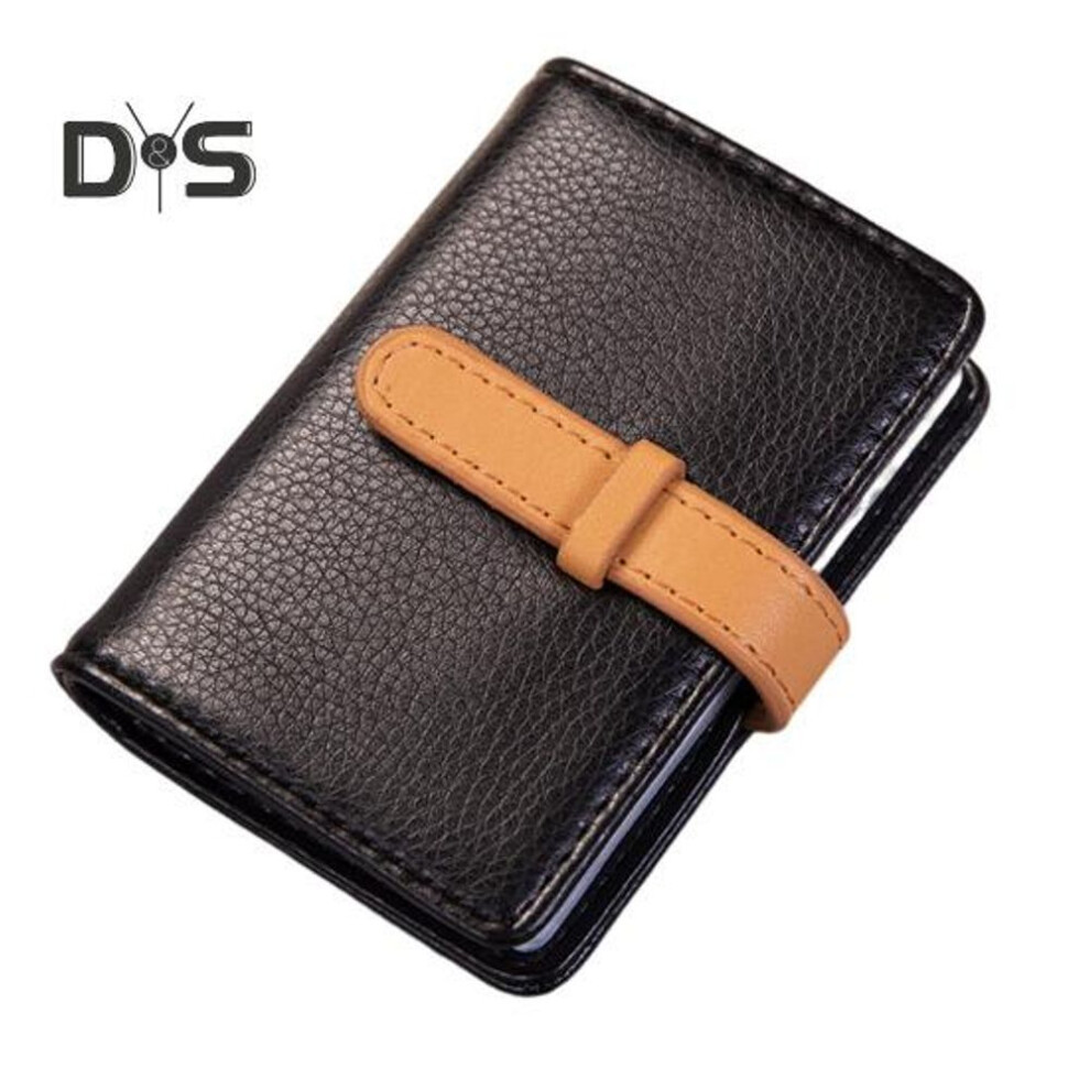 (black) Card Purse Holder Men Women Multi Slots Faux Leather Wallet Case 26+ Business Cards Slim Design Easy Access Card Organizer