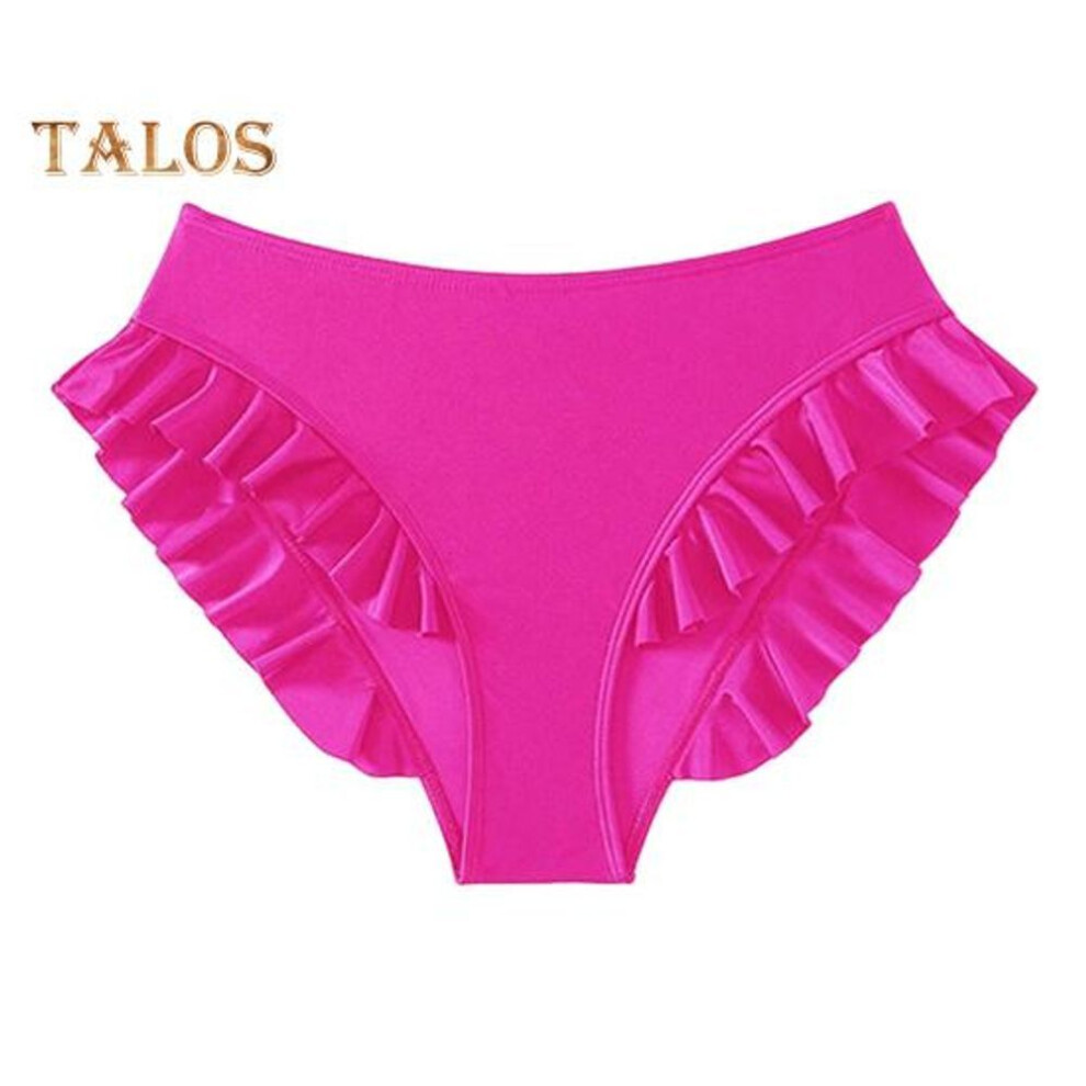 (S, rose red) Women Swimming Trunks High-Waisted Ruffle Trim Bikini Bottoms with Tummy Control Quick-Drying Swimwear Beachwear