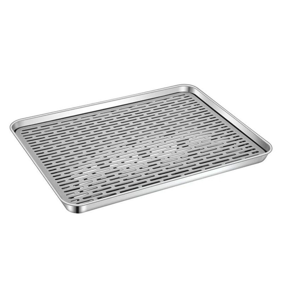 (as the picture, 40.5x30.5x2.5(CM)) 304 Stainless Steel Chinese Tea Tray Rectangle Hollow Drain Board Barbecue Filter Oil Plate Cup Food Storage Pan Ceremony Tools