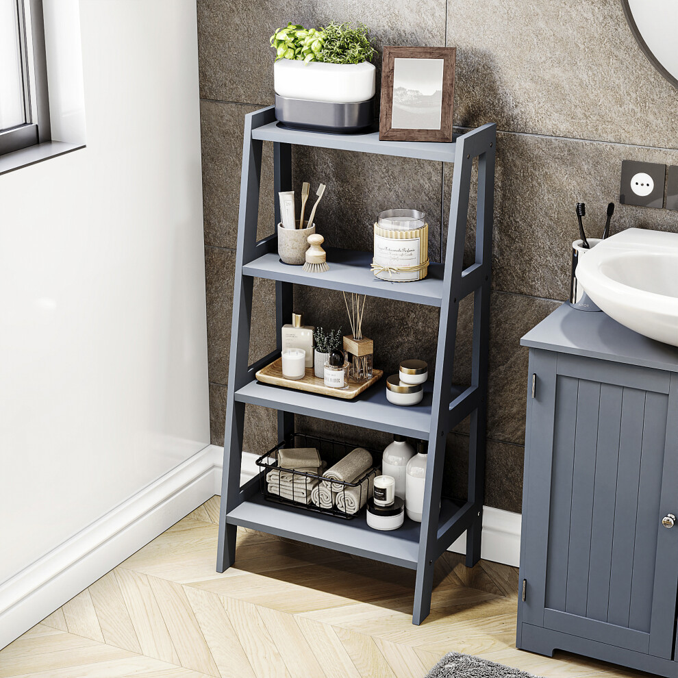 Bath Vida 4 Tier Step Ladder Bathroom Storage Unit Grey (Fsc 100%) - Image 2