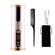 (Rose Gold) Cordless Hair Curler Automatic Hair Curlers Rechargeable Curling Iron with Temperatures and Timer Settings