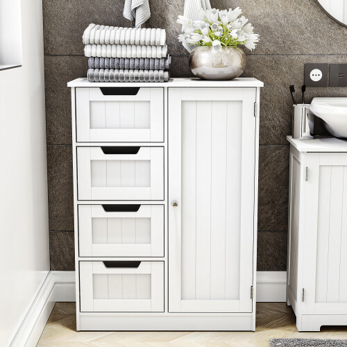 4 Drawer 1 Door Bathroom Floor Cabinet Storage