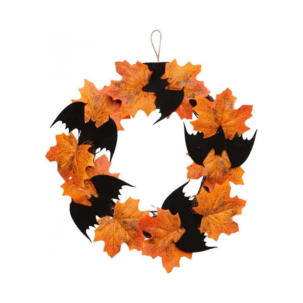 Halloween Maple Leaf Wreath Garland Faux Maple Leaf Bat Vines Door Hanging Halloween Party