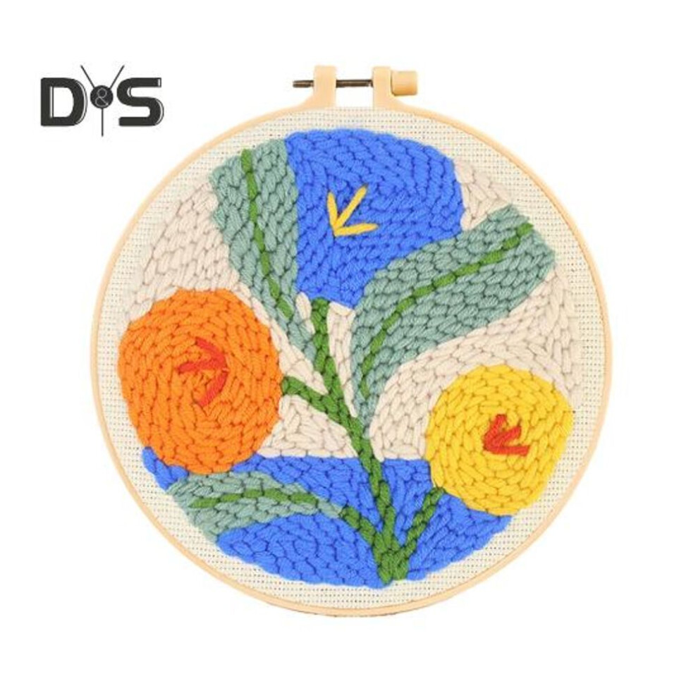 (as the picture, D) Punch Stitch Kit Healing Weave Punch Stitching Kit For Adults Kids Diy Punch Needle Embroidery Set With Tools Yarns Hoop For Beginners