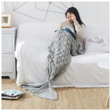(Grey, 60x140cm) Mermaid Tail Blanket for Girls, All Seasons Soft Colorful Fish Scale Design Snuggle