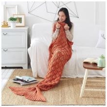 (Orange, 60x140cm) Mermaid Tail Blanket for Girls, All Seasons Soft Colorful Fish Scale Design Snuggle