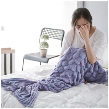 (Purple, 90x195cm) Mermaid Tail Blanket for Girls, All Seasons Soft Colorful Fish Scale Design Snuggle