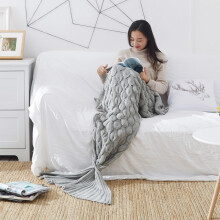 (Grey, 90x195cm) Mermaid Tail Blanket for Girls, All Seasons Soft Colorful Fish Scale Design Snuggle