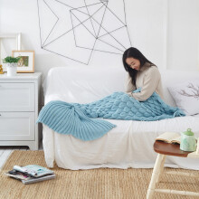 (Azure, 90x195cm) Mermaid Tail Blanket for Girls, All Seasons Soft Colorful Fish Scale Design Snuggle