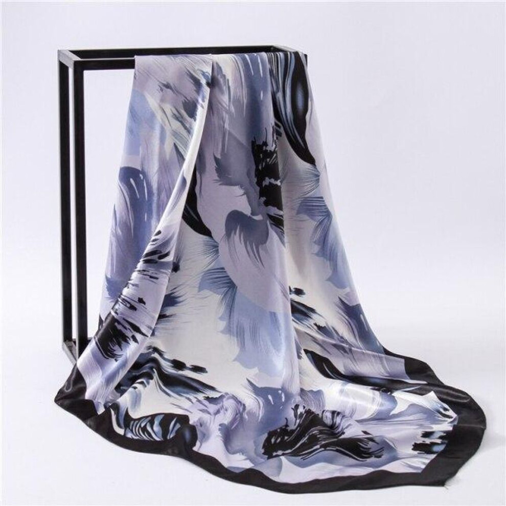 (black) New Silk Scarf Print Design Large Hijab Fashion Female Square Scarf Head Wraps For Women Bandana Lady Headkerchief Summer New