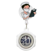 (12) Digital Retractable Hospital Watches with Cold Light for Dark-Skinned Workers Waterproof and with Timing Functions