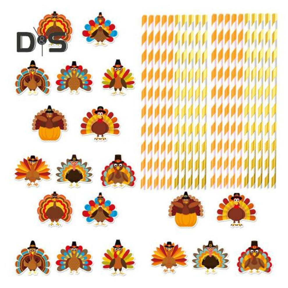 20 Pcs Thanksgiving Straw Easy Install Turkey Shaped Straw Insert Thanksgiving Drink Decorations for Fall Parties