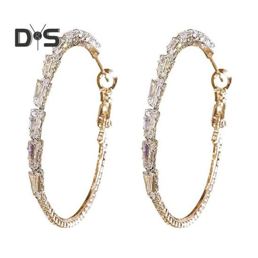 (golden) 1 Pair Women Hoop Earrings Copper Earrings With Cubic Zirconium Inlay Female Ear Jewelry Valentine's Day Birthday Gifts For Wife Girlfriend Her