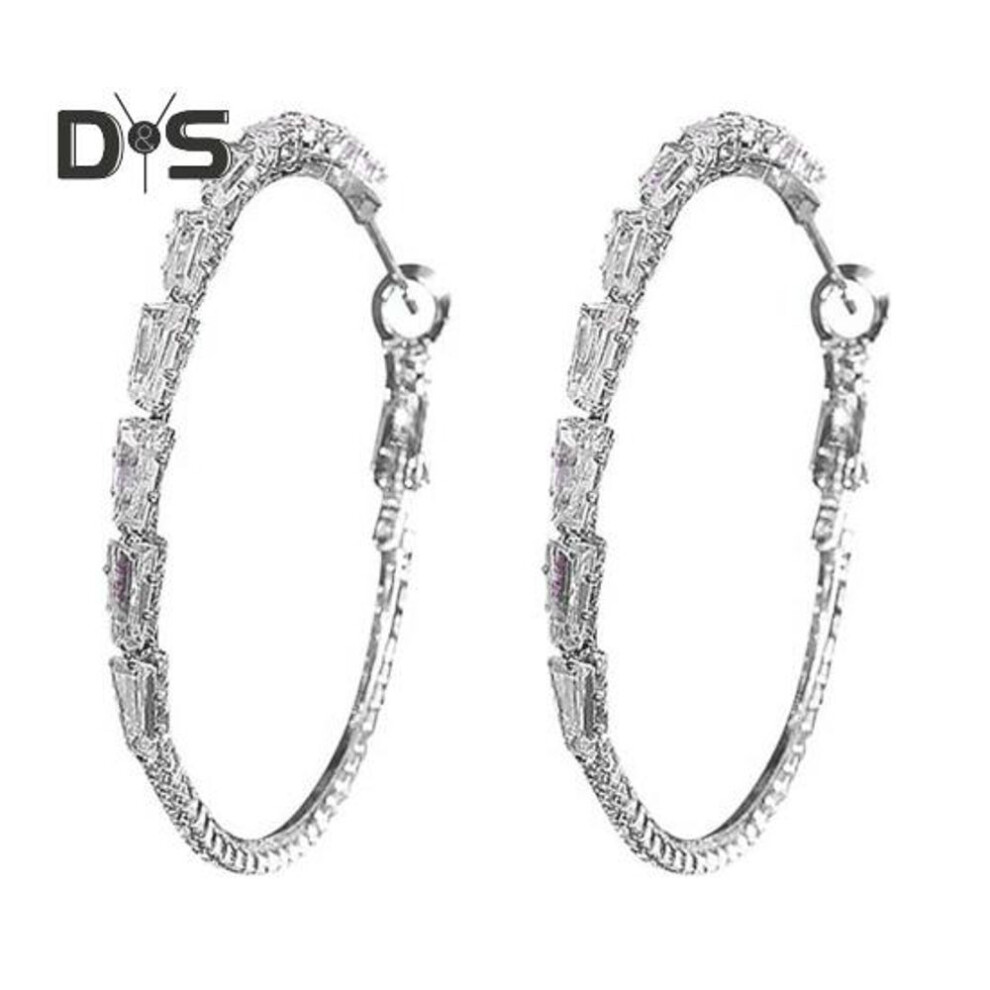 (silver) 1 Pair Women Hoop Earrings Copper Earrings With Cubic Zirconium Inlay Female Ear Jewelry Valentine's Day Birthday Gifts For Wife Girlfriend Her