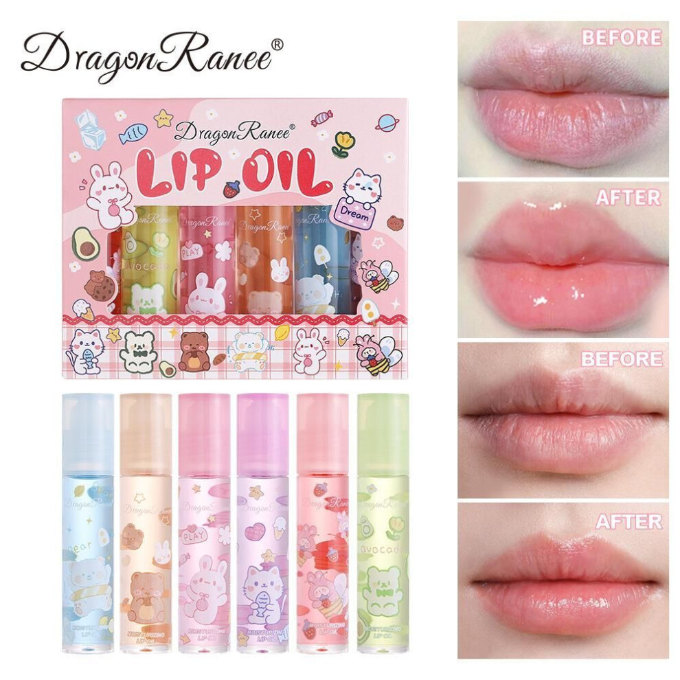 Cute Animal 6 Lip Gloss Glass Mirror Beep Lips Lip Oil Moisturizing Lip Balm Set