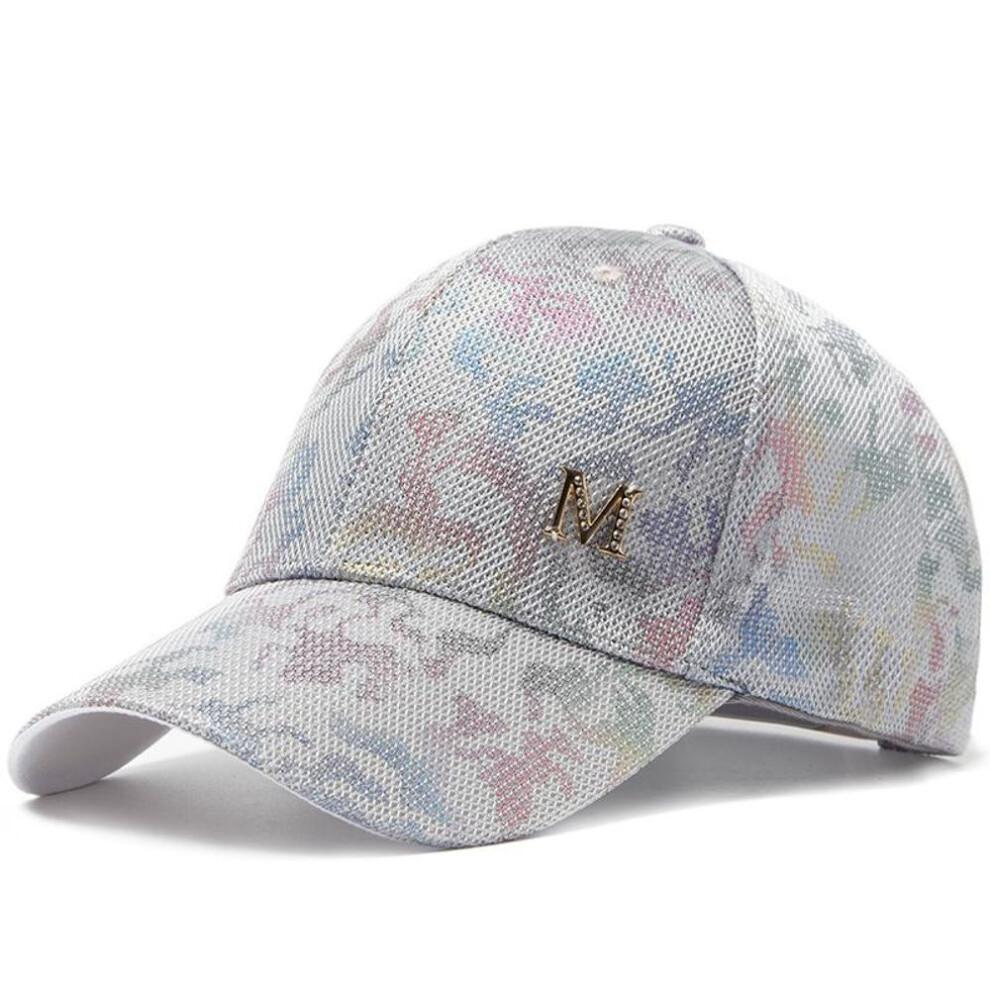 (gray, Adjustable) New Women's Baseball Cap Summer Casual Mesh Cap Fashion Metal Decoration Baseball Caps Print Outdoor Sun Visor Hat Adjustable