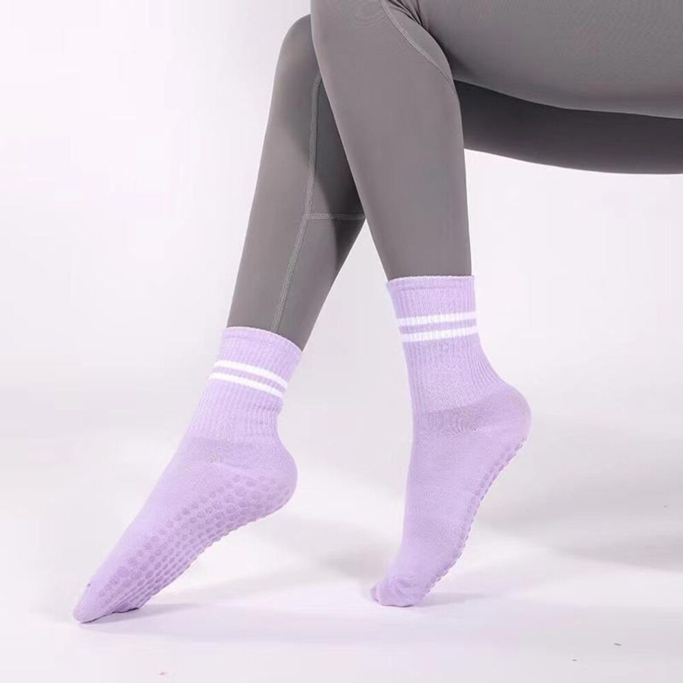 (purple, one size) Pilates Socks with Grips for Women Yoga Socks Socks Non Slip Socks of 4pairs