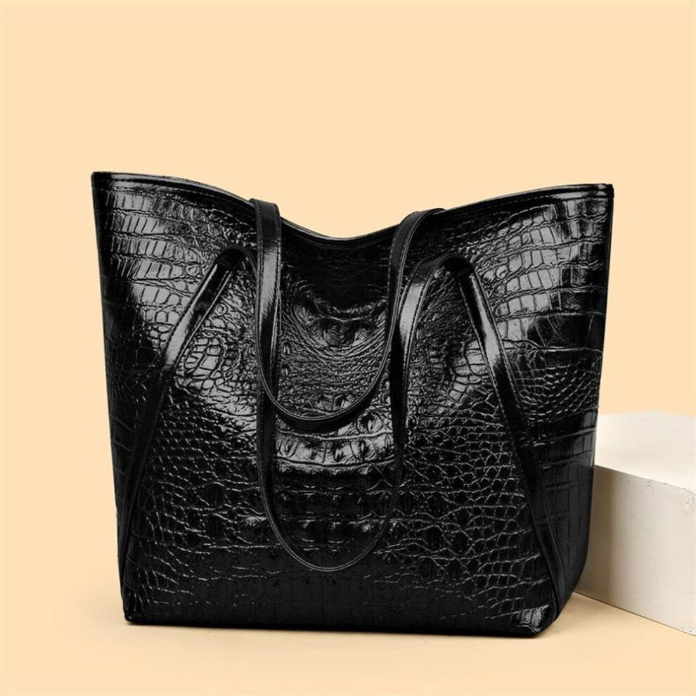 (black, 30x17x32cm) Simple And Versatile Crocodile Print Tote Bag Large Capacity Fashion Handbag Vintage Design Shoulder Women's Bag