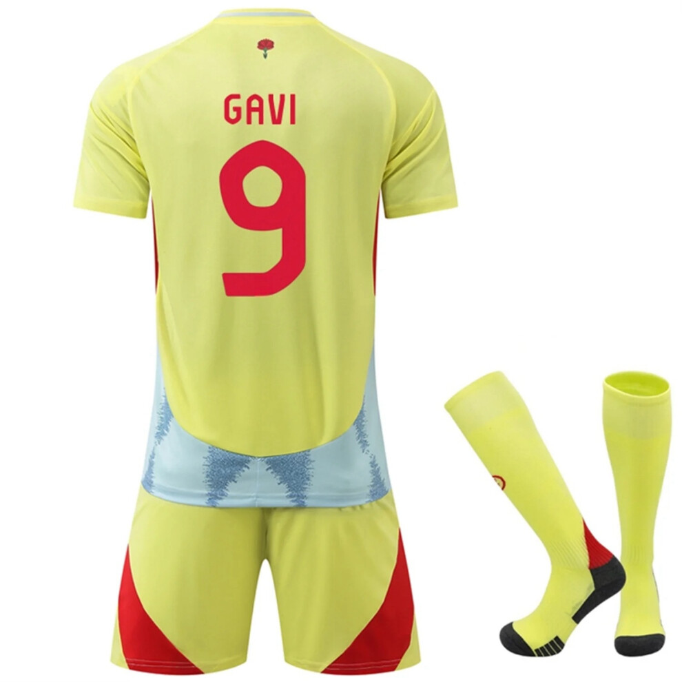 (XXXL(200-210CM)) 24/25 Away Yellow Football Activewear Print #9 Gavi Fans Training Shirt For Kids And Adult