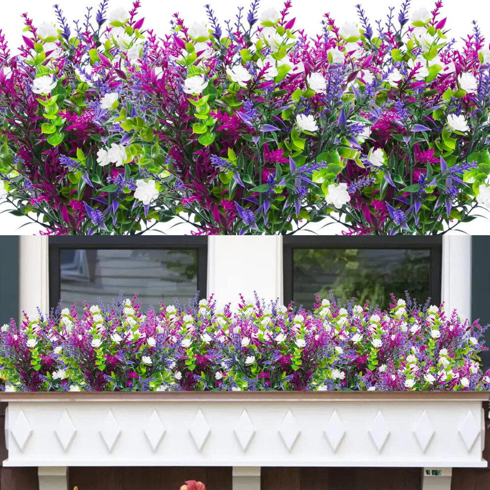 Photos - Other Decoration  Artificial flowers Outdoor UV Resistant Plants Plastic Faux Flowers Plants Indoor Outdoor Greene(6PCS, Pink Fuchsia Purple)