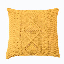 (Yellow) Cable Knit Twist Pattern Pillow Covers, Soft Decorative Double Side Knitted Throw Pillow Cover for Bed Car Couch Sweater Square Warm Pillowcase