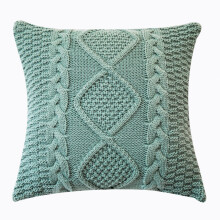 (Turquiose) Cable Knit Twist Pattern Pillow Covers, Soft Decorative Double Side Knitted Throw Pillow Cover for Bed Car Couch Sweater Square Warm Pillowcase