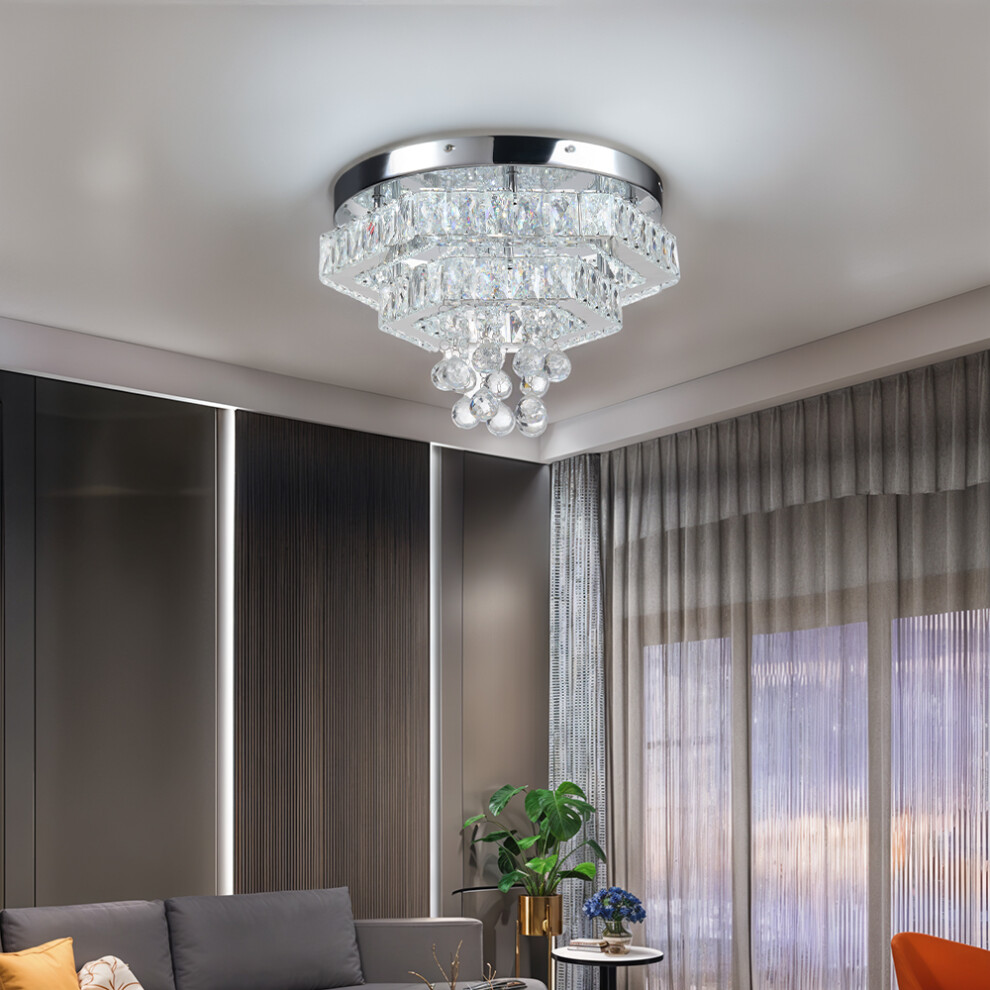 (White Light) Double-layer Stainless Steel Crystal Ceiling Light