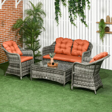 Outsunny 4 Pieces Rattan Sofa Set Outdoor Conservatory Furniture with Cushions