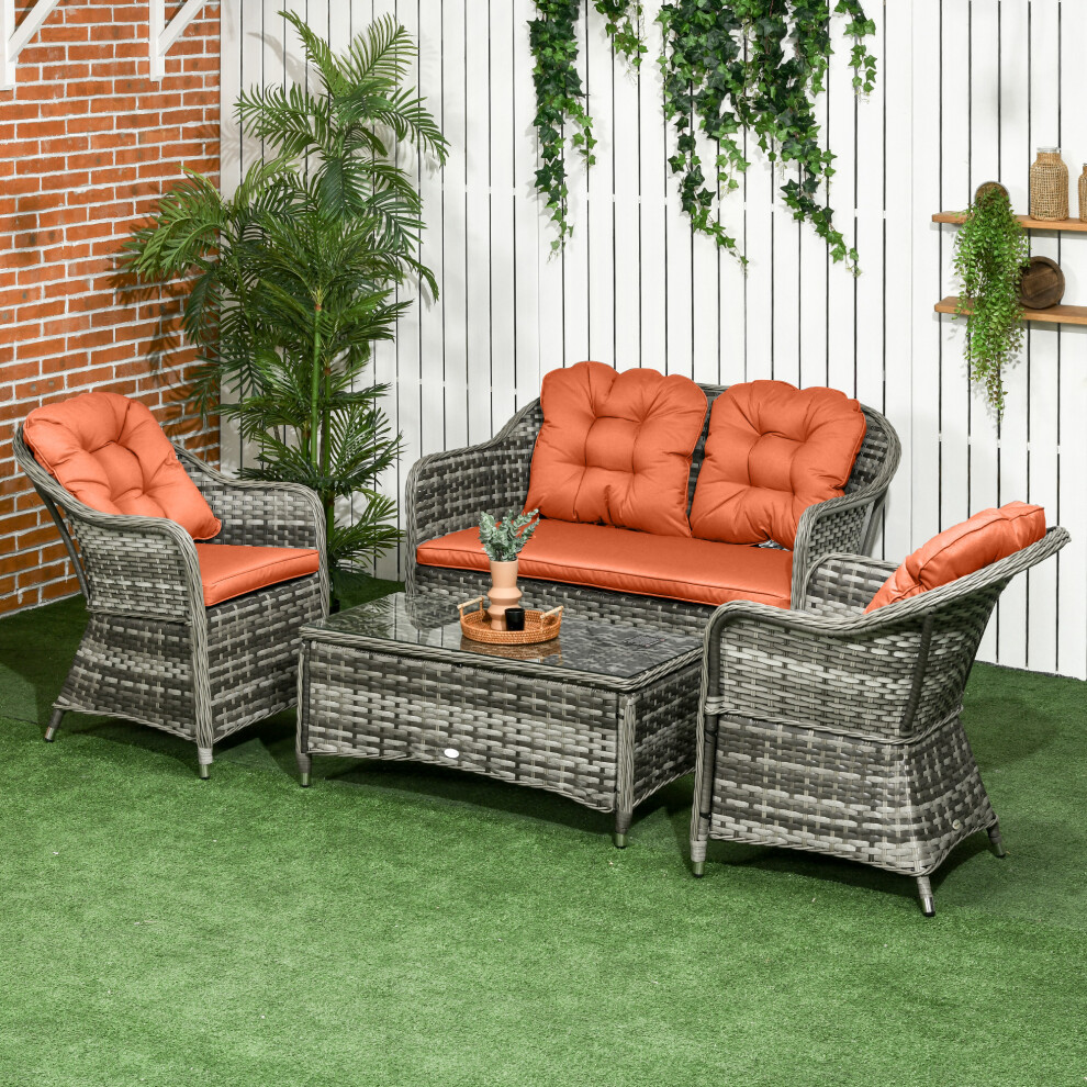 Outsunny 4 Pieces Rattan Sofa Set Outdoor Conservatory Furniture with Cushions