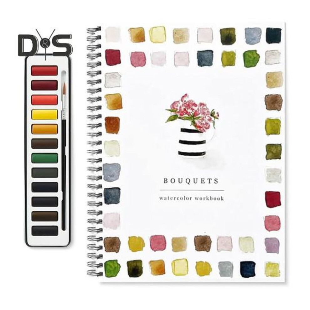 (as the picture, 2pcs E) Watercolor Workbook 12 Colors Birds Flowers Animals Kids Watercolor Paint Book Art Crafts Painting Supplies For Beginners
