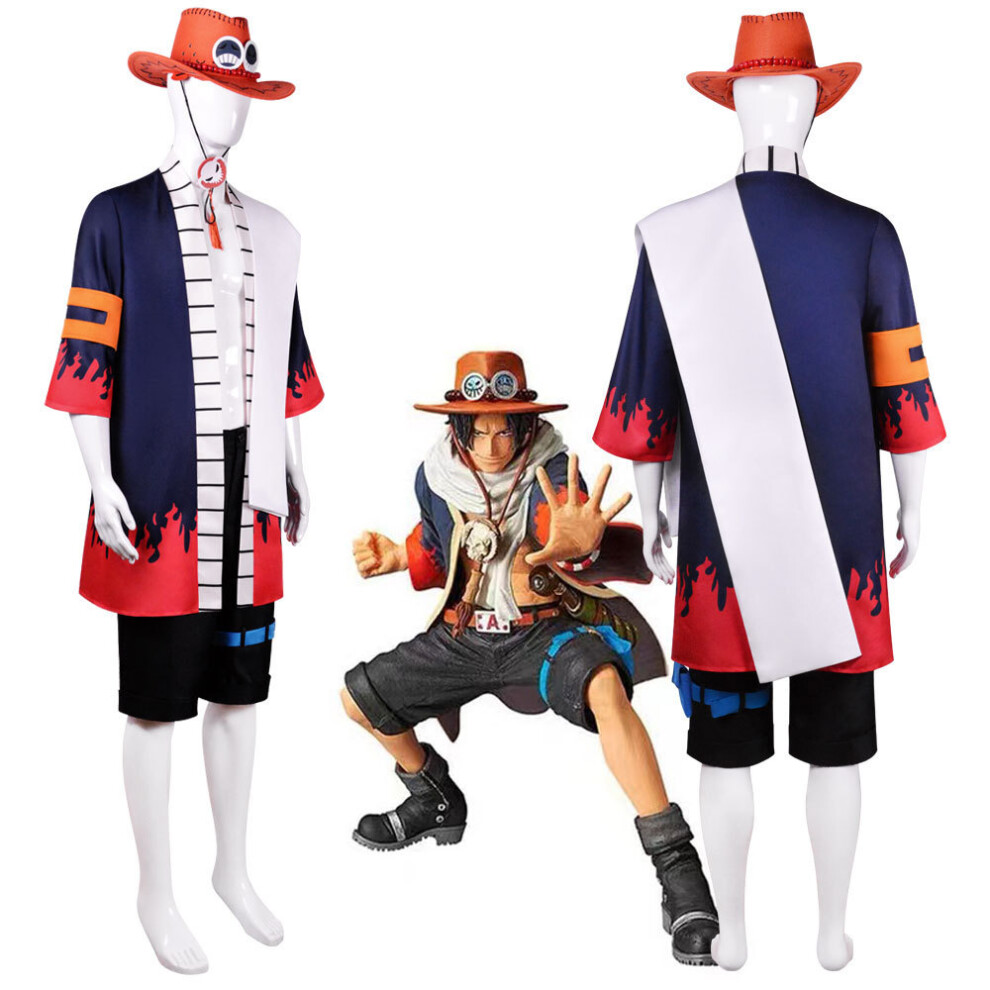 (Medium) Flame Fist Pirate Coat Open Vest Set Anime Fire Warrior Costume