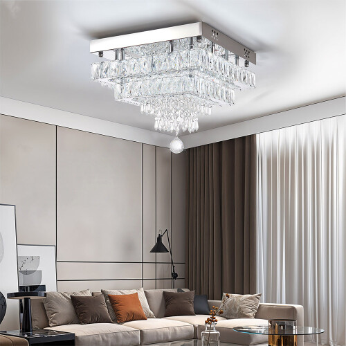 Living And Home (White Light) 40W LED Double-Layer Crystal Ceiling Light with Droplets