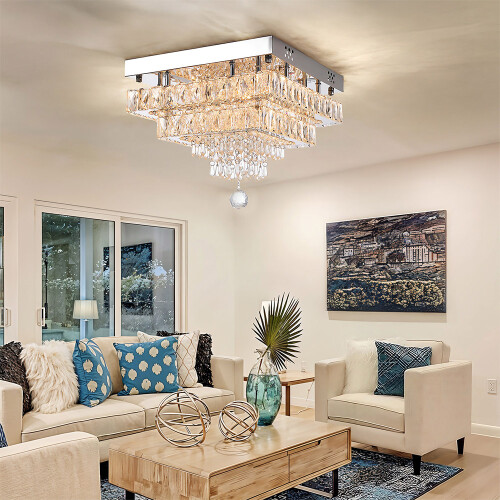 Living And Home (Dimmable) 40W LED Double-Layer Crystal Ceiling Light with Droplets