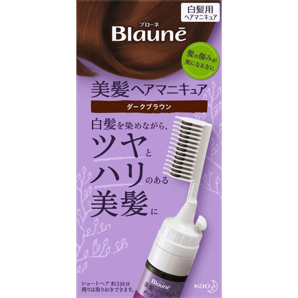 KAO Blaune Beautiful Hair Nail Polish Dark Brown with Comb 72G Hair Nail Polish for Graying Hair Colorant for Gray Hair Apply to dry hair: 1. apply a