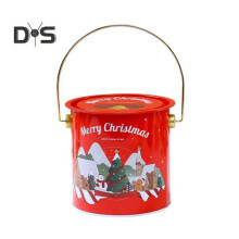 (as the picture, G) Christmas Treat Bucket Holiday Empty Candy Holder with Handle And Lid Metal Gift Snack Container for Party Favors