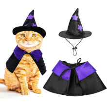 Halloween Pet Costume Cat Wizard Costume Funny Wizard Cat Clothes Cloak and Wizard Hat for Small Dogs Cats Outfits